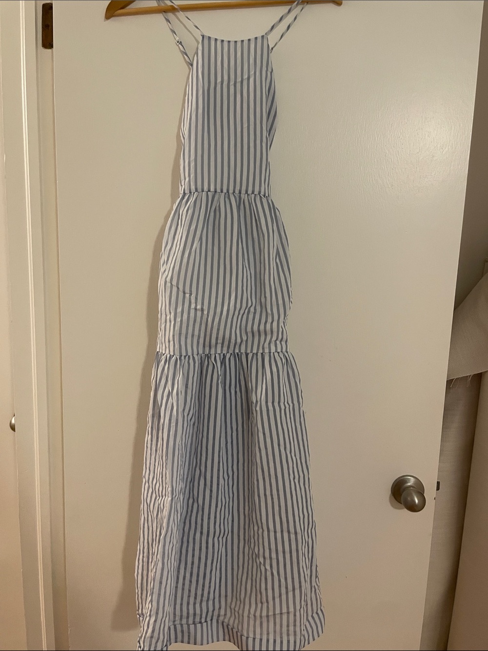 Striped Blue & White Tiered Maxi Dress for Girls - Sleeveless